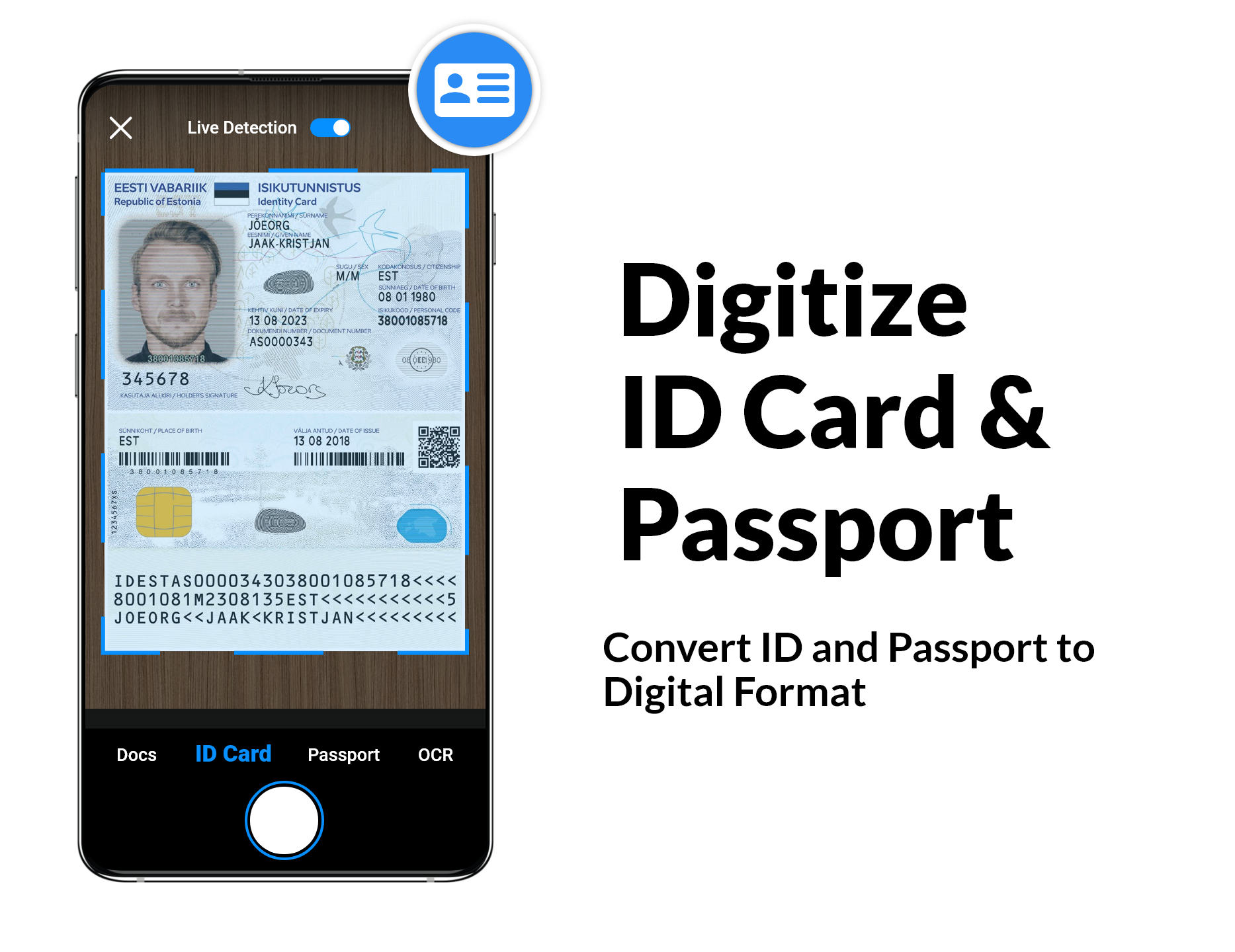 PDF Scanner live ID card detection screen