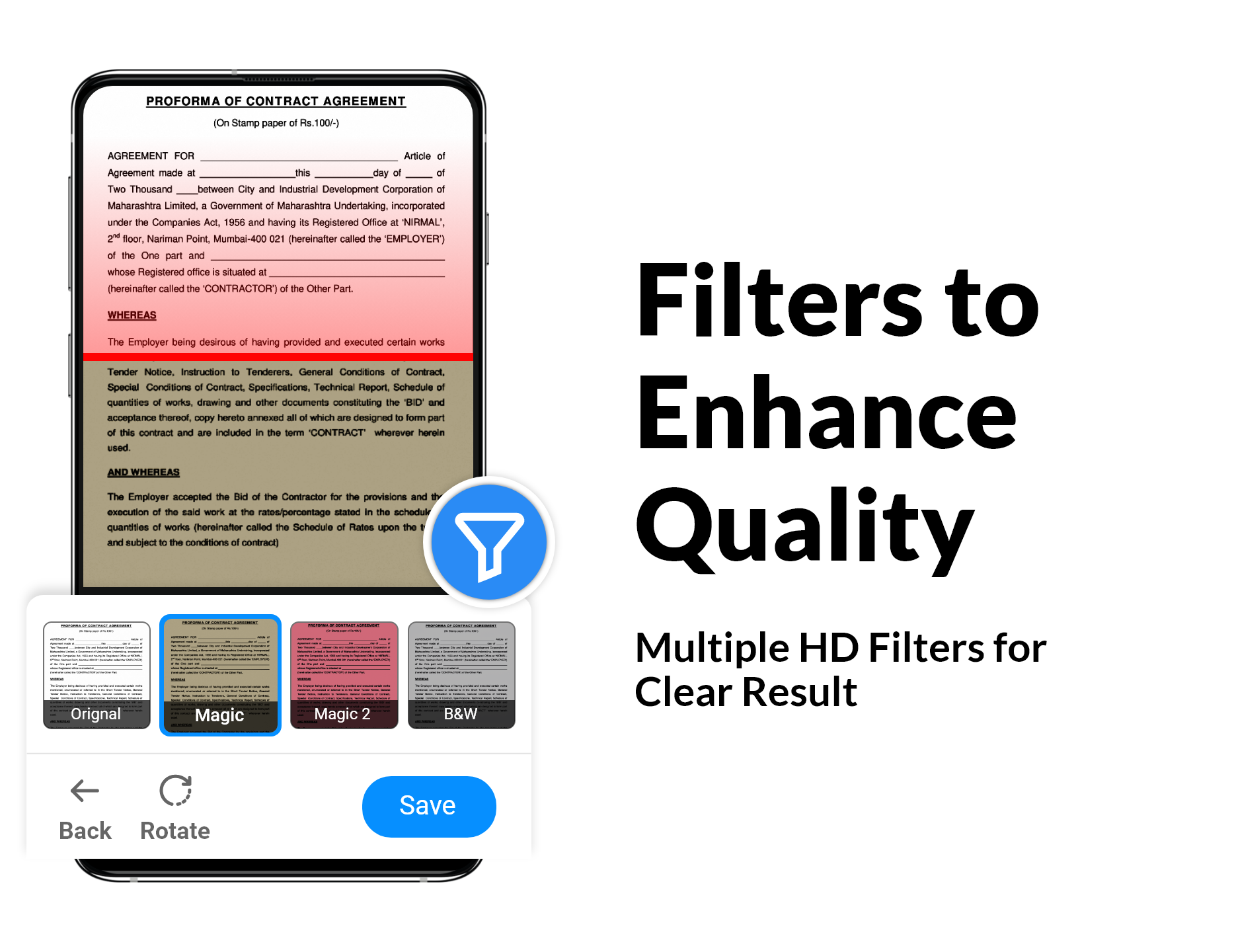 PDF Scanner document enhancement filters