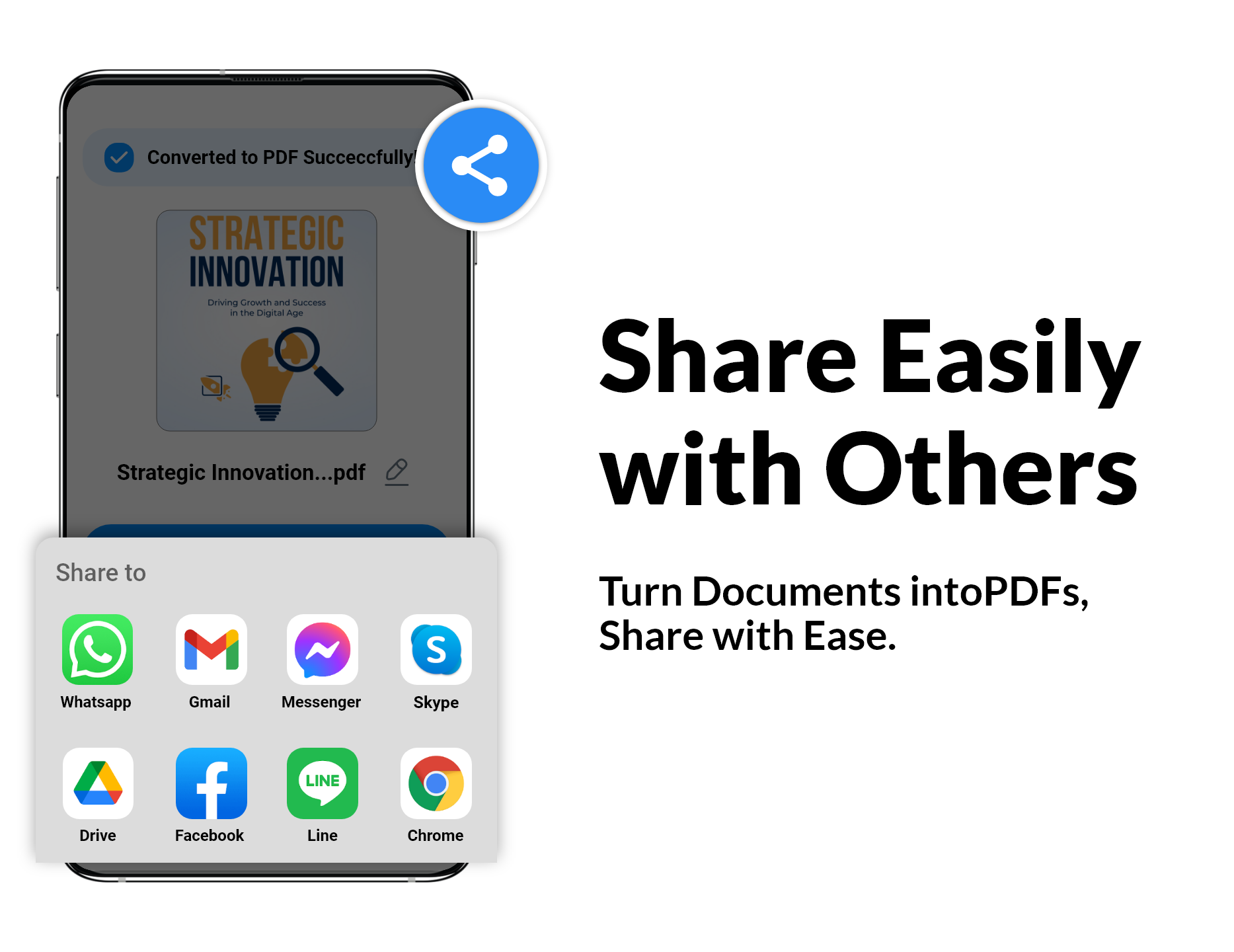 PDF Scanner sharing a converted PDF through phone apps